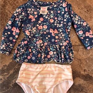 Ruffle Butts Blue and Pink Floral Swimsuit
